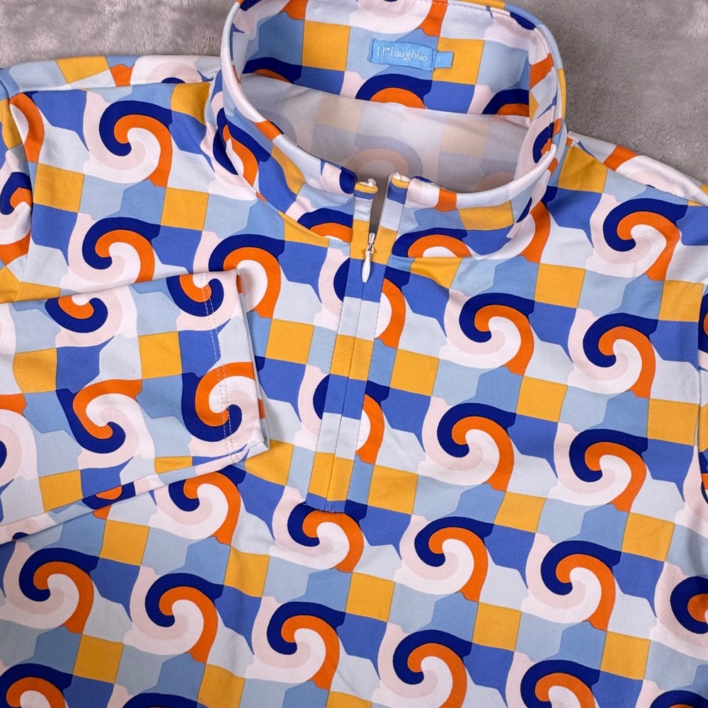 J.McLaughlin Womens Blue Orange Swirl Geometric Quarter Zip Pullover Top Large